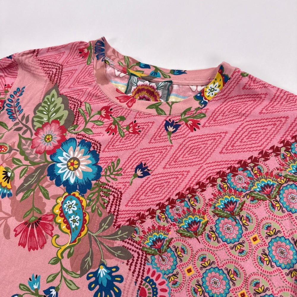 Johnny Was Los Angeles T Shirt Womens S Pink Patchwork Floral Paisley Boho Top